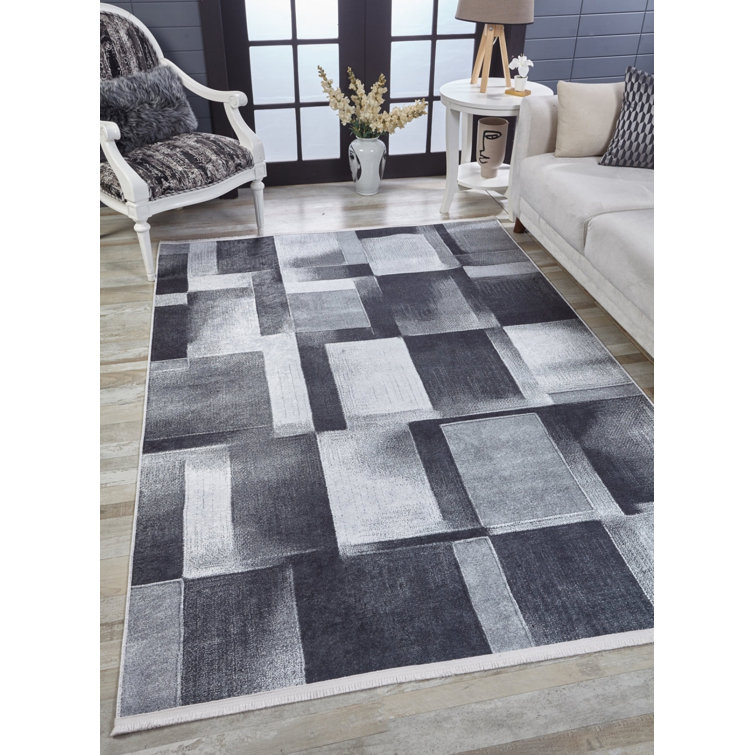 Ivy Bronx Daquante Grey Modern Polyester Digital Print Area Rug